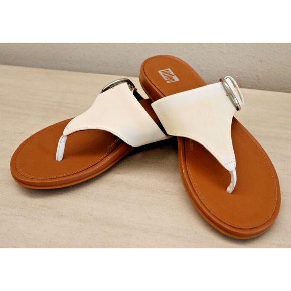 FitFlop DE6-194-030 Womens Sz 5 Urban White Leather Gracie Toe-Post Sandals $100 - Picture 4 of 7
